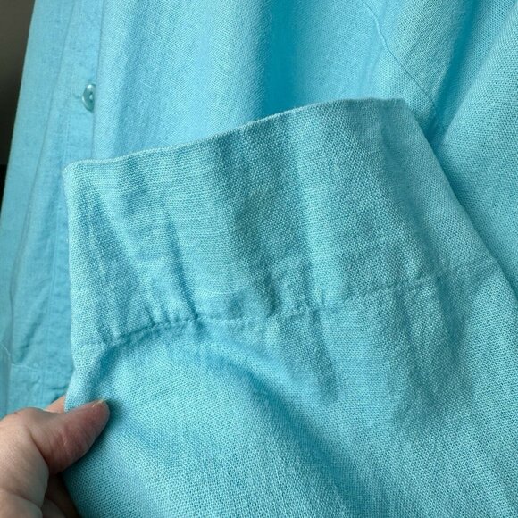 CJ Banks Button Up Hoodie Women's 3X Aqua Blue Linen Blnd Beachy Coastal 3/4 Slv - Picture 13 of 16